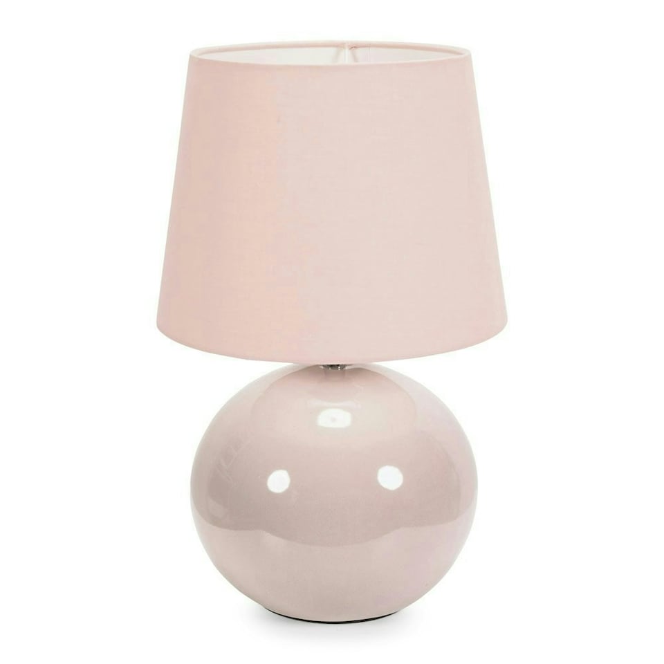 image 1 of ValueLights Bosco Natural Stone Globe Ceramic Table Lamp with Pink Fabric Tapered Lamp Shade