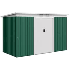 Outsunny 9ft x 4ft Metal Garden Shed, Outdoor Tool House with Foundation Kit, Ventilations and Double Doors, Deep Green