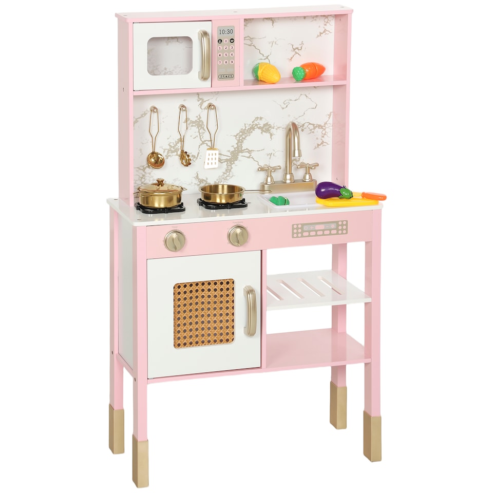 image 1 of AIYAPLAY Kids Play Kitchen Toy Kitchen Playset 12Pcs Accessories with Realistic Oven, Microwave, Sink and Cutting Vegetable Toys for Toddlers Ages 3-6 Years, Pink