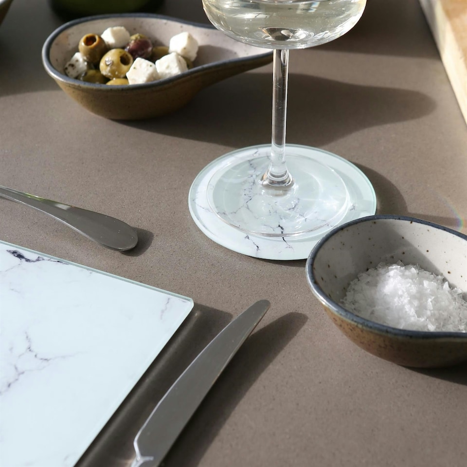image 1 of Harbour Housewares 12 Piece Glass Dining Set - Marble - 40 x 30cm Placemats & Coasters White