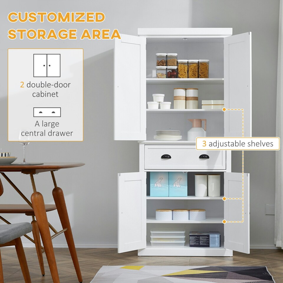 image 1 of HOMCOM Freestanding Kitchen Pantry Cupboard Storage Cabinet with Doors White