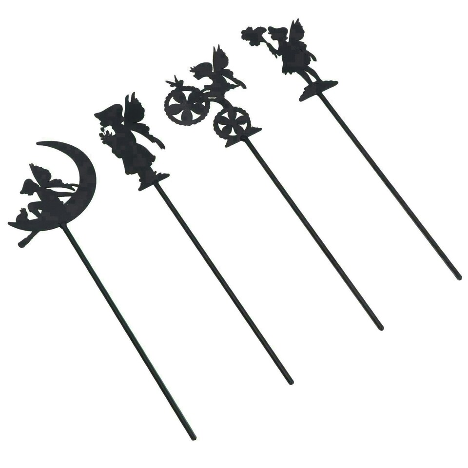 image 1 of Small Black Fairy Pixie Silhouettes Set of 4 Stake Garden Lawn Yard Ornament