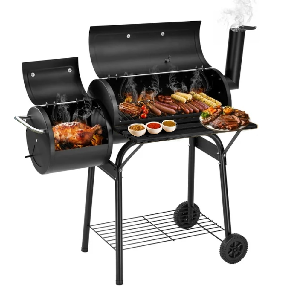 image 1 of Groundlevel Alabama Alfs Smoker BBQ Charcoal Grill Outdoor Garden Barbecue Offset Side Smoker Compartment