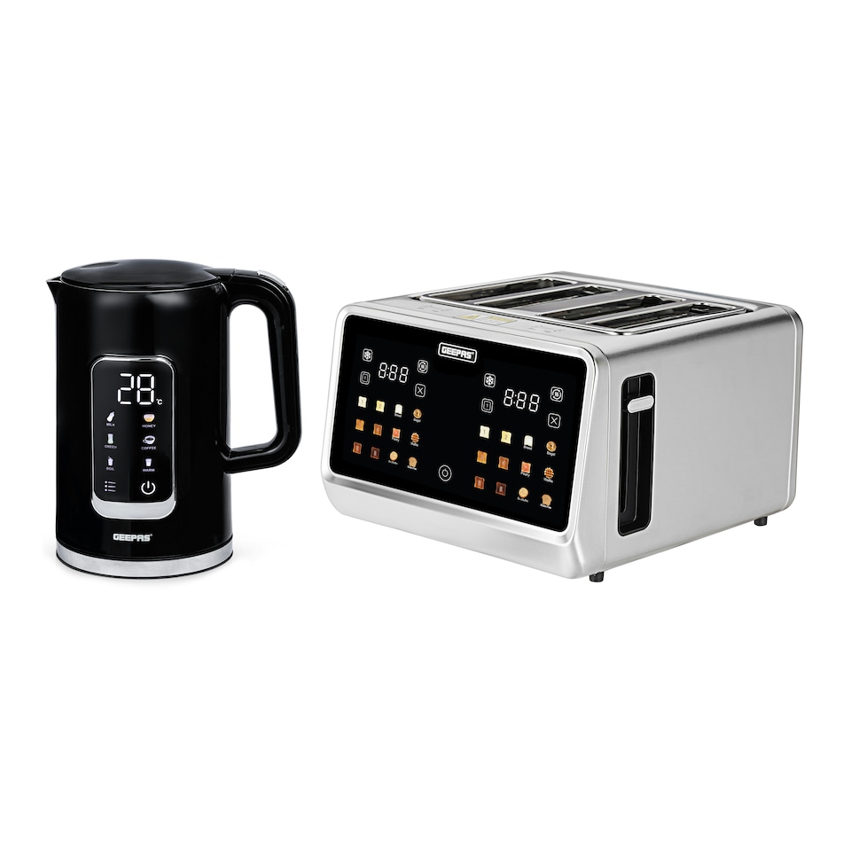image 1 of GEEPAS 5-in-1 DIGITAL 4 Slice Long Toaster & Electric Kettle Set