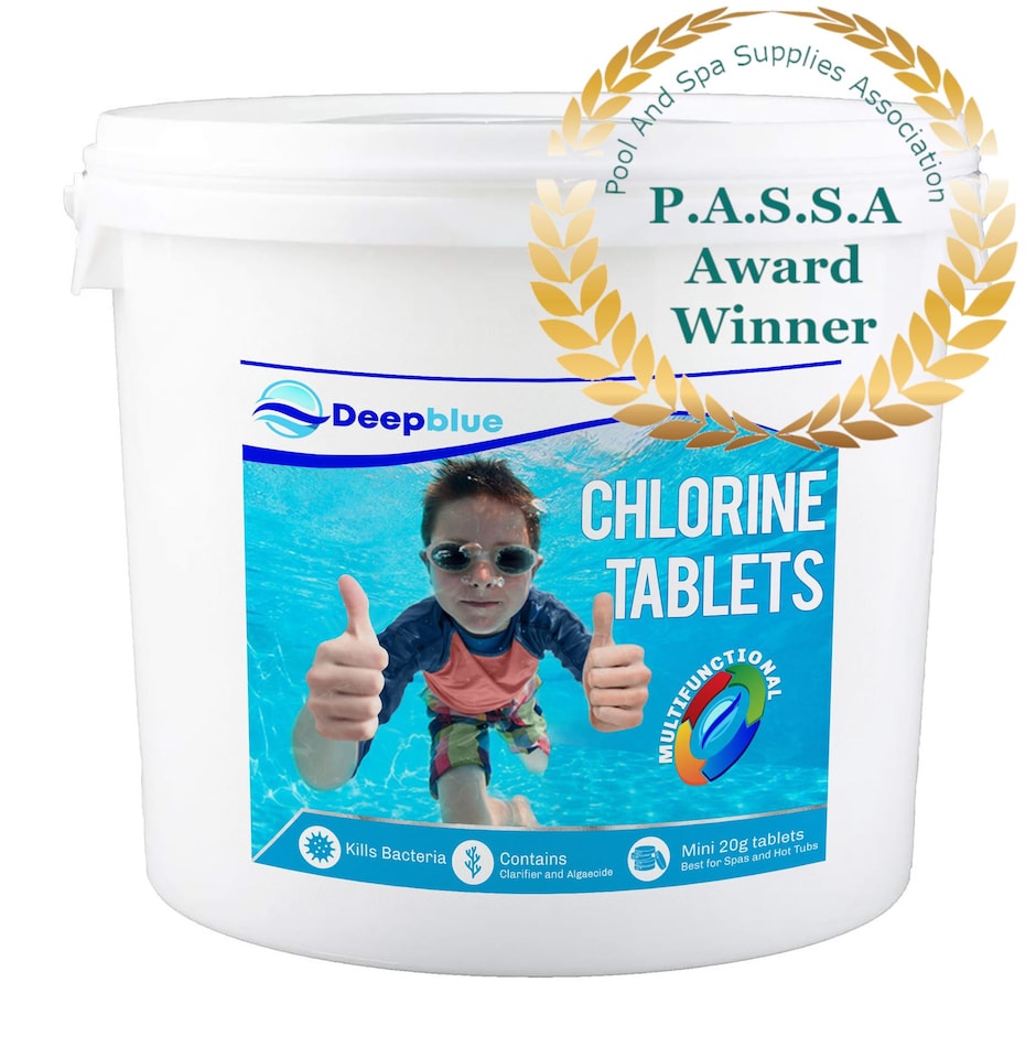 Deep Blue Pro - Multifunctional Mini 20g hot tub Chlorine Tablets 5kg spa hottub WITH Floating dispenser. Stabilised clarifier algae inhibitor