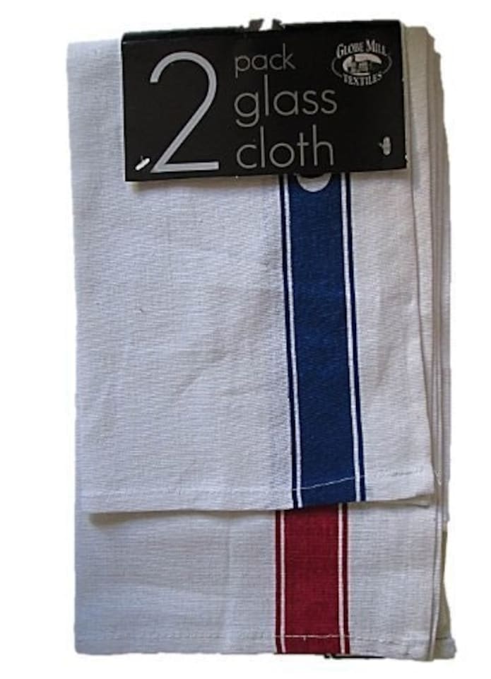 image 1 of Pack Of 2 Globe Mill Textiles 100% Cotton Glass Cloths (Colour Of Strip May Vary)
