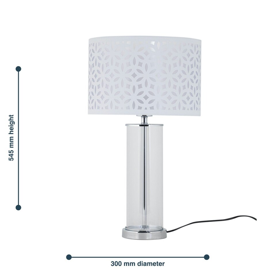 image 1 of Set of 2 Aura - Chrome Table Lamps with White Cut Out Shades Chrome | White