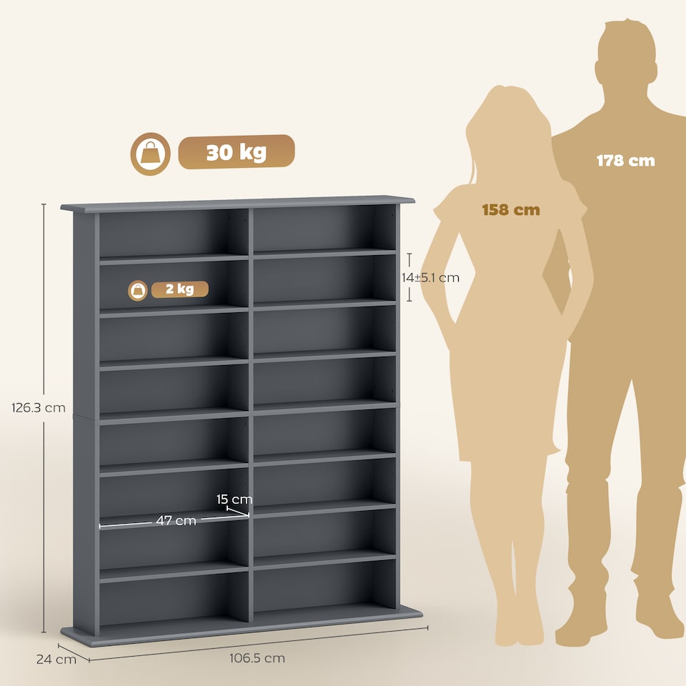 image 1 of HOMCOM CD Storage Unit DVD Tower Blu-ray Storage Shelf for Office, Grey