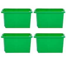 Wham Stack & Store 4 x 35L Plastic Storage Boxes | Green | 4