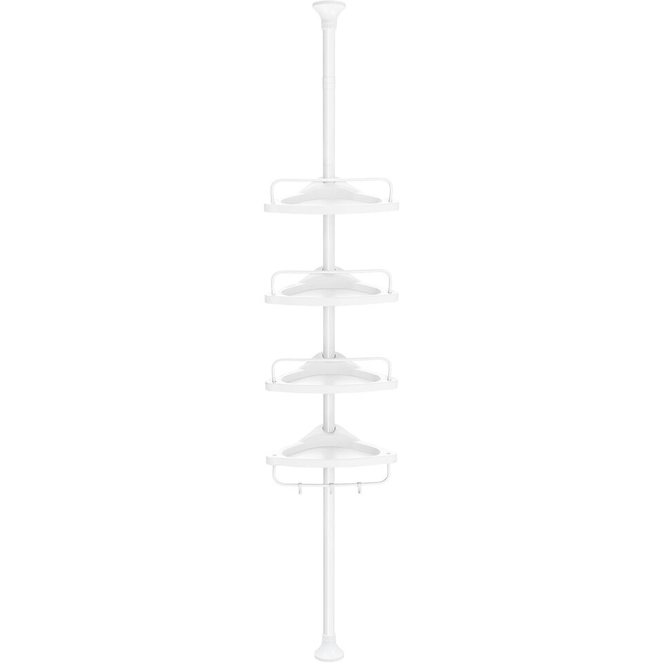 image 1 of Adjustable 4-Tier Corner Storage Organizer with Extension Rod, Rust-Resistant Bathroom Shower Shelf Rack, White