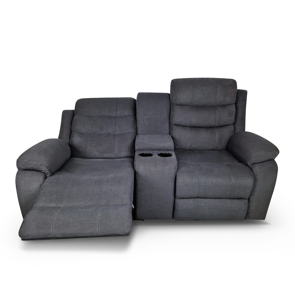 image 1 of Boston 2 Seater Manual Recliner Sofa w Drinks Console Grey
