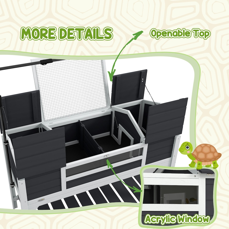 image 1 of PawHut Tortoise House w/ Adjustable Lamp Holder, Openable Lid, Dual Main Houses