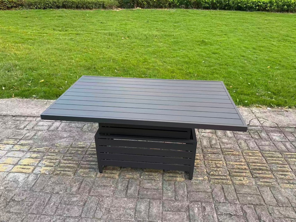 image 1 of Fimous Aluminum Outdoor Patio Furniture Set Modern Patio Conversation Sets with Adjustable Rising Lifting Dining Table Big Footstool Dark Grey