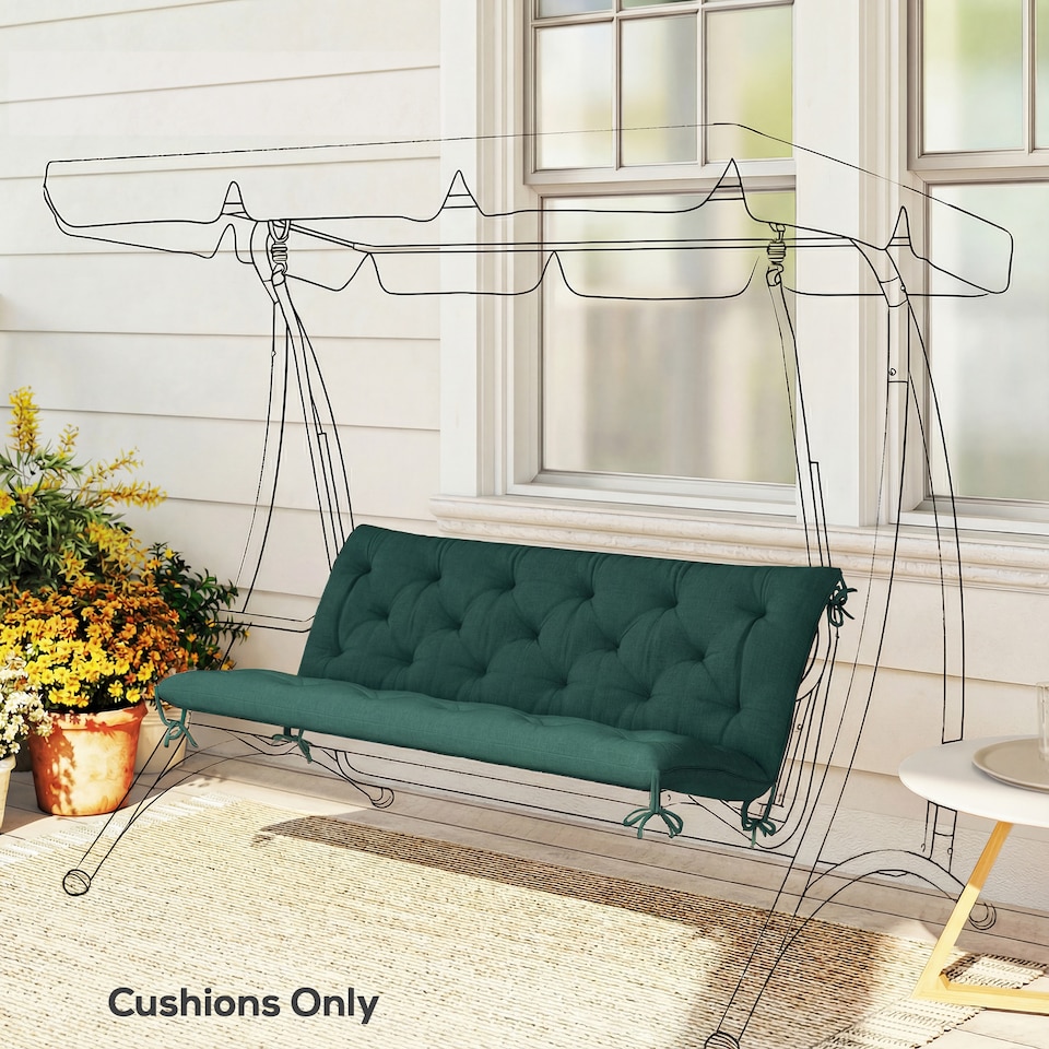 image 1 of Outsunny 3 Seater Bench Cushion, Garden Chair Cushion with Back, Green | Green | Dark Green | 150 x 98 x 8 cm
