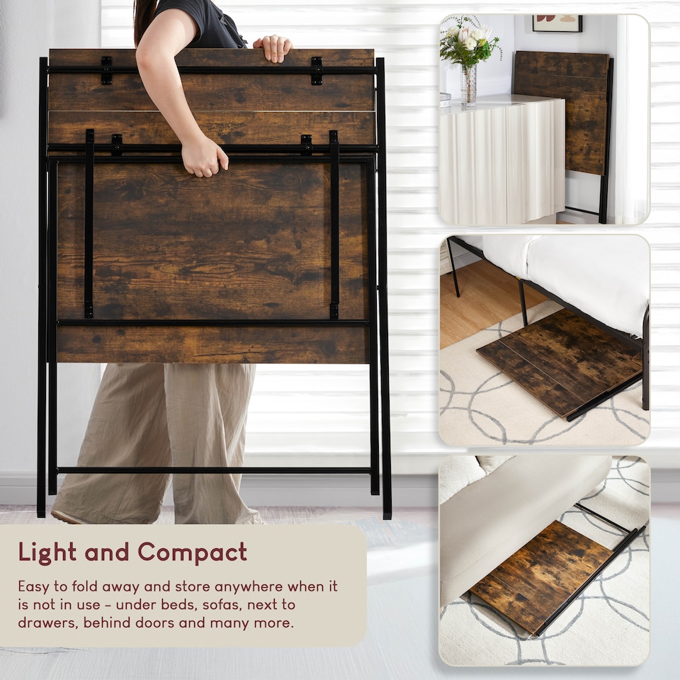 image 1 of Vida Designs Brooklyn Foldable Computer Desk Home Office Workstation, Dark Wood