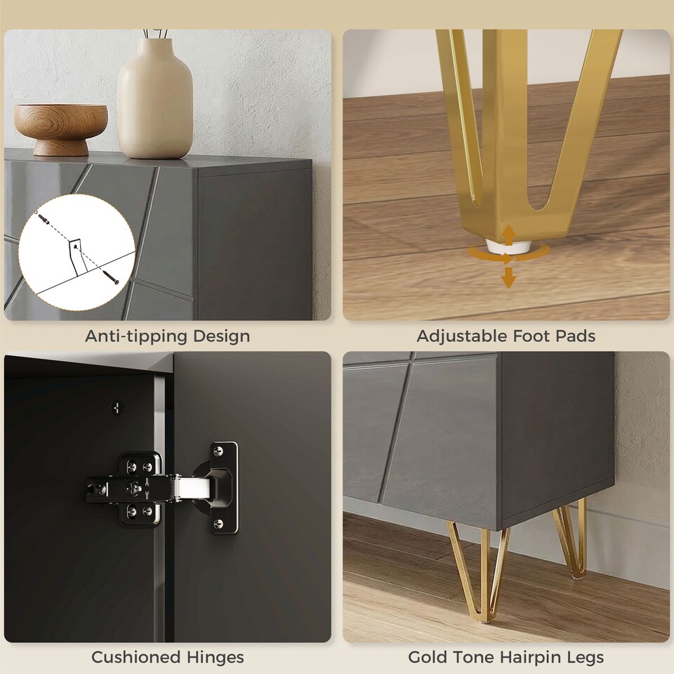 image 1 of HOMCOM Storage Cabinet, Sideboard with Adjustable Shelves, High Gloss Grey