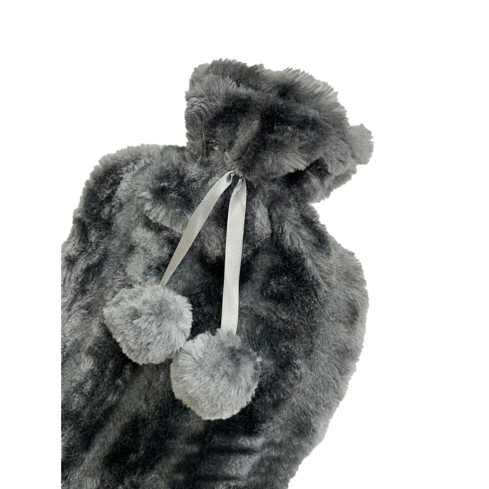image 1 of Faux Fur Hot Water Bottle - Grey - 3cm x 38cm x 22cm