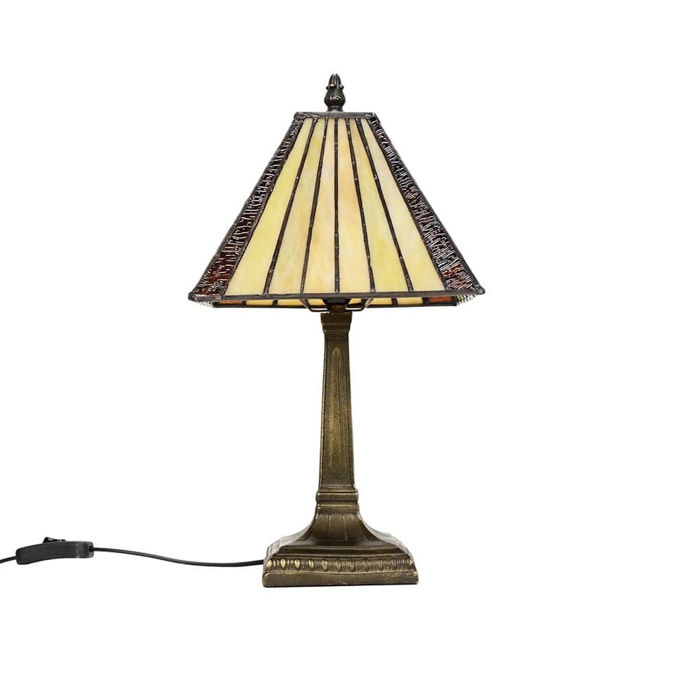 image 1 of ValueLights Tiffany Stained Glass Shade Antique Brass Table Lamp | Multi