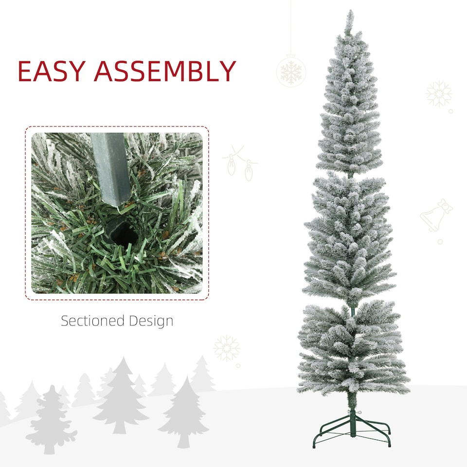 image 1 of HOMCOM 7 Foot Artificial Pencil Christmas Tree with Snow Flocked Tips, White