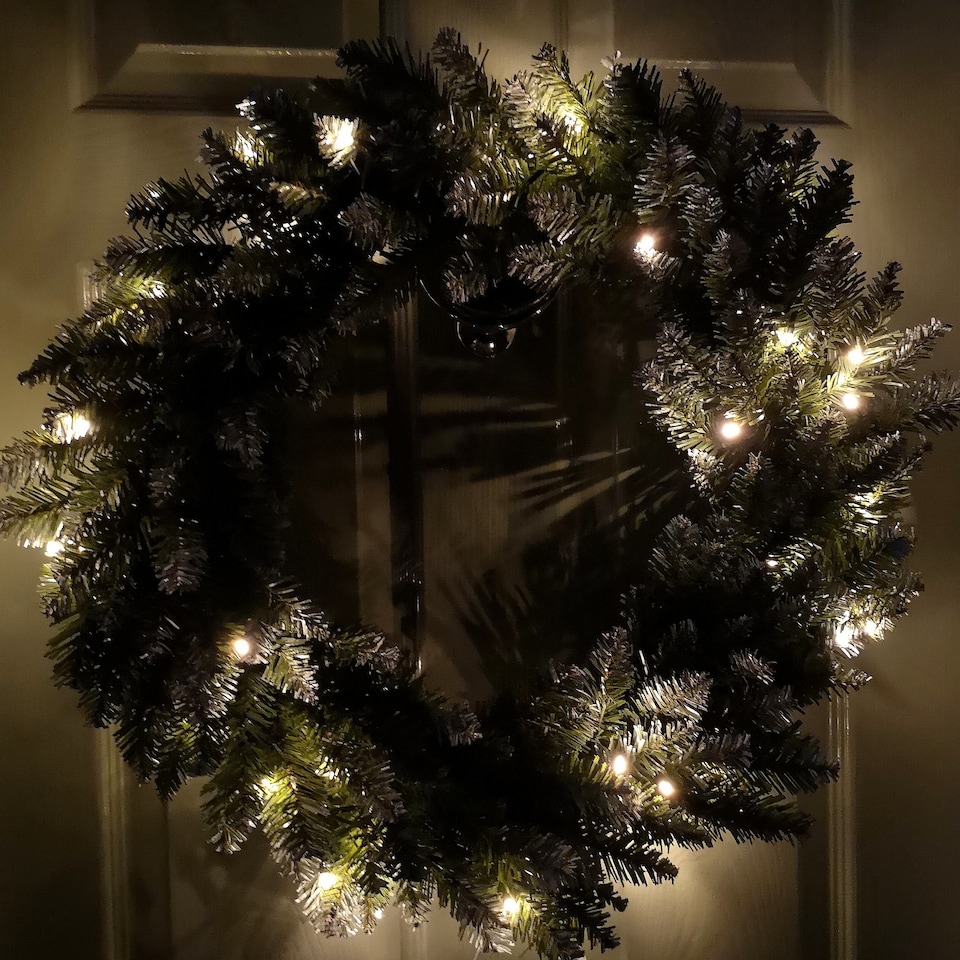 image 1 of 60cm Snow Tipped Christmas Wreath with 50 Warm White LEDs and 160 Bullet Tips