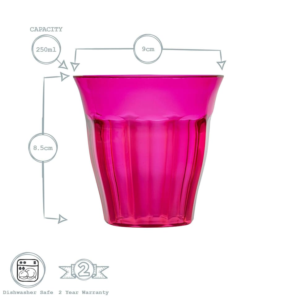 image 1 of Rink Drink Coloured Plastic Tumblers - 250ml - 6 Colours - Pack of 12 Multi