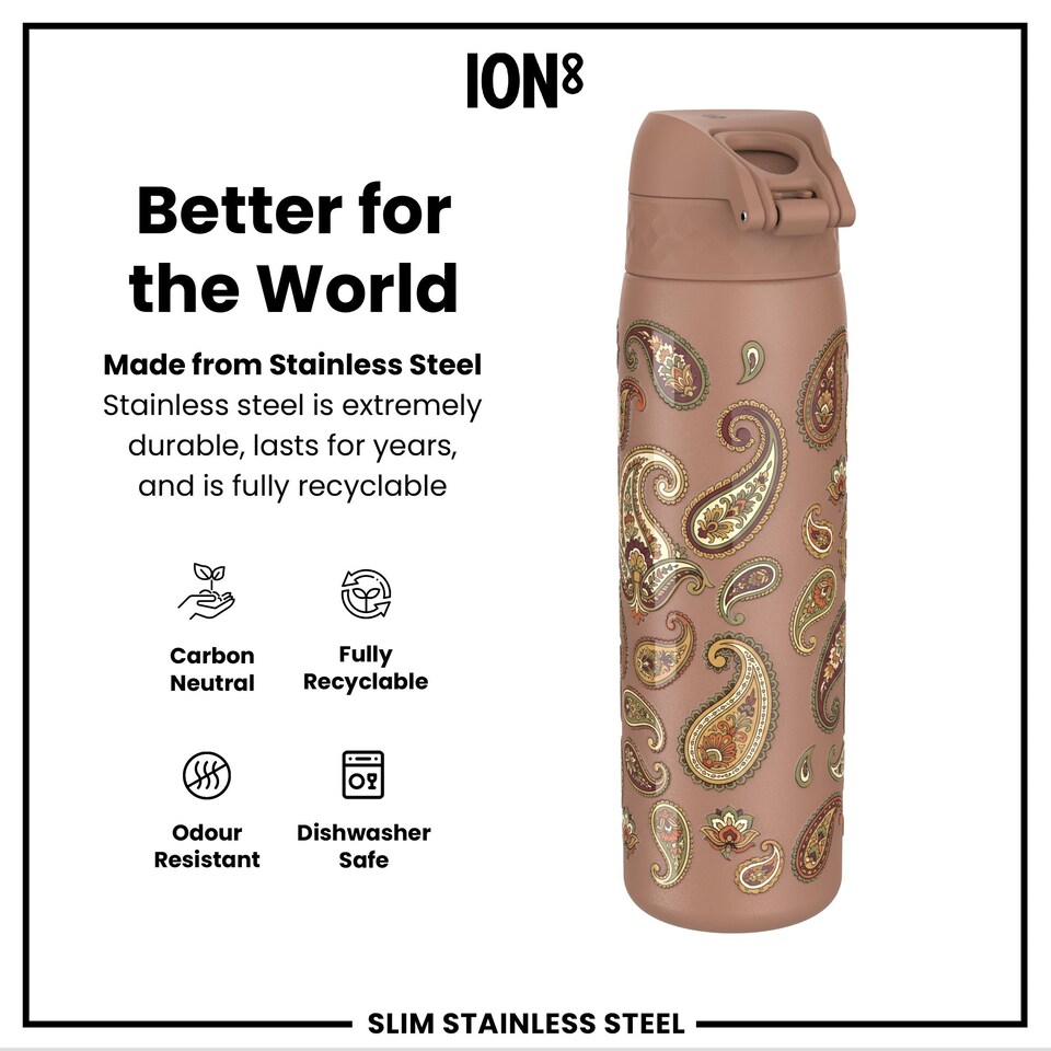 image 1 of Leak Proof Slim Water Bottle, Stainless Steel, 600ml (20oz)