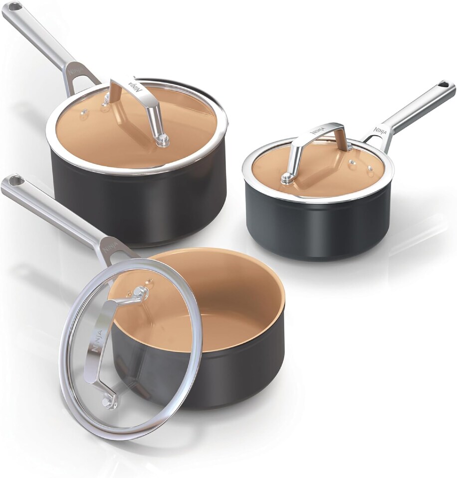 image 1 of Ninja Extended Life Ceramic 3 Piece Saucepan Set CW93000UK | Grey | Grey | 3