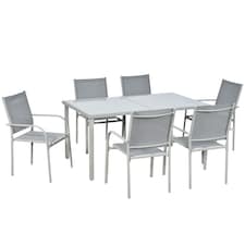 Outsunny 7 Piece Garden Dining Set, Steel Outdoor Table and Chairs