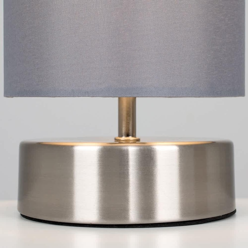 image 1 of ValueLights Francis Brushed Chrome Touch Table Lamp Grey Shade and Bulb
