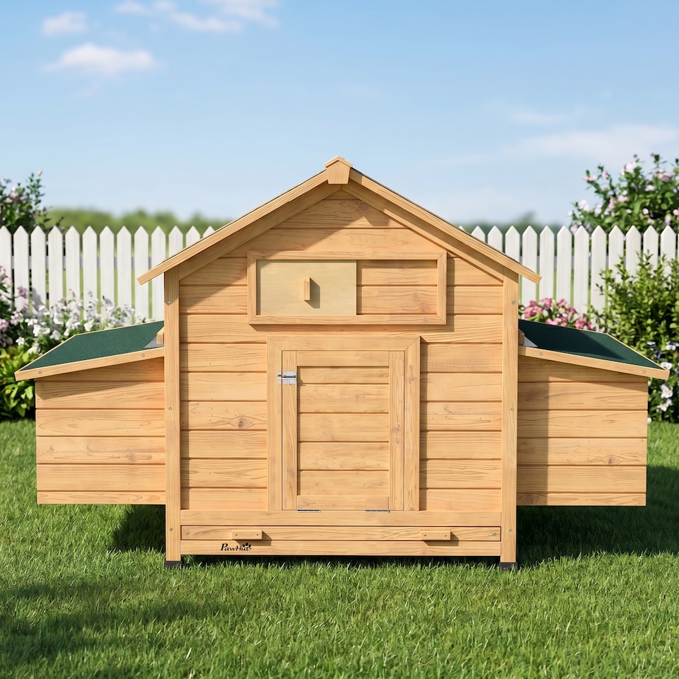 image 1 of PawHut Chicken Coop with Nesting Box, Openable Top, Pull-Out Tray, Yellow