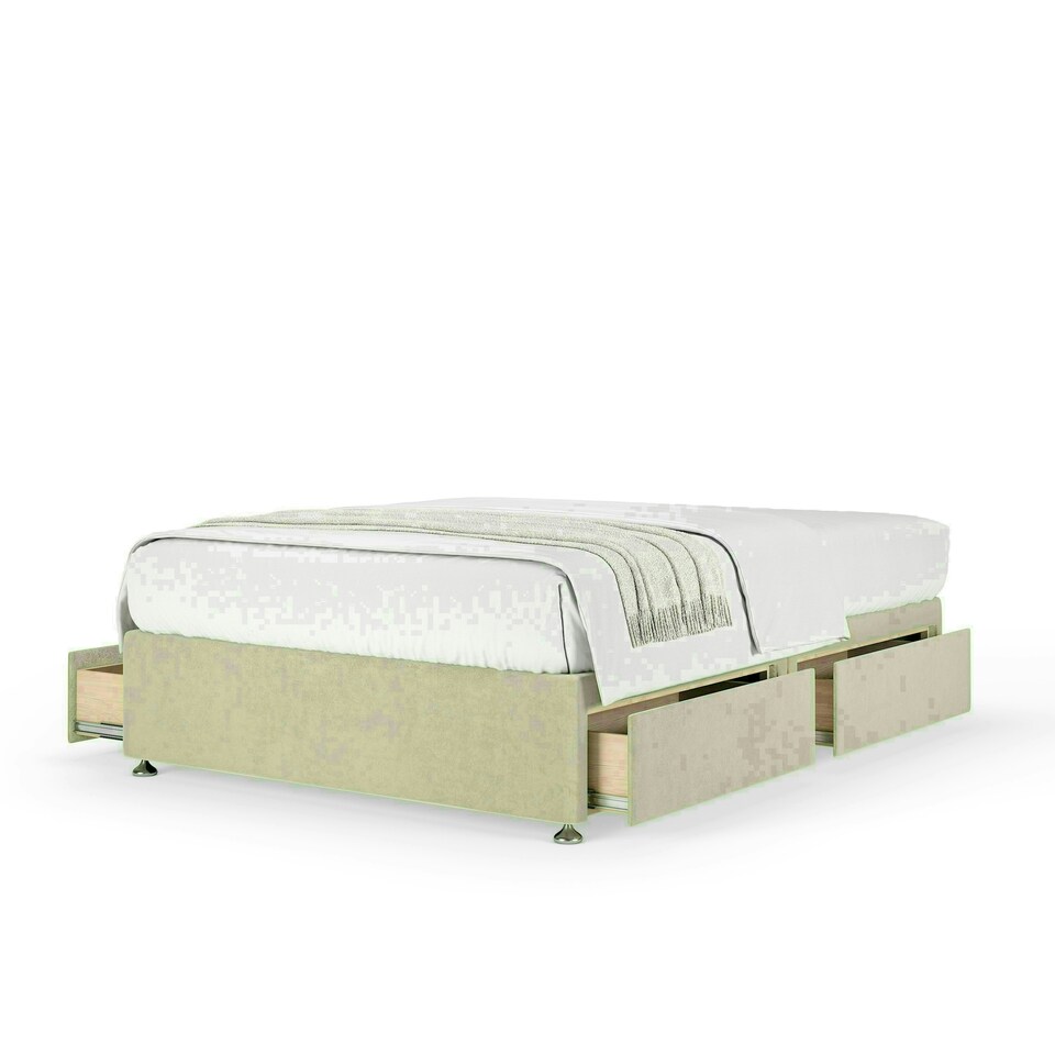 Cream Naples Velvet 4 Drawer Divan Base King Size