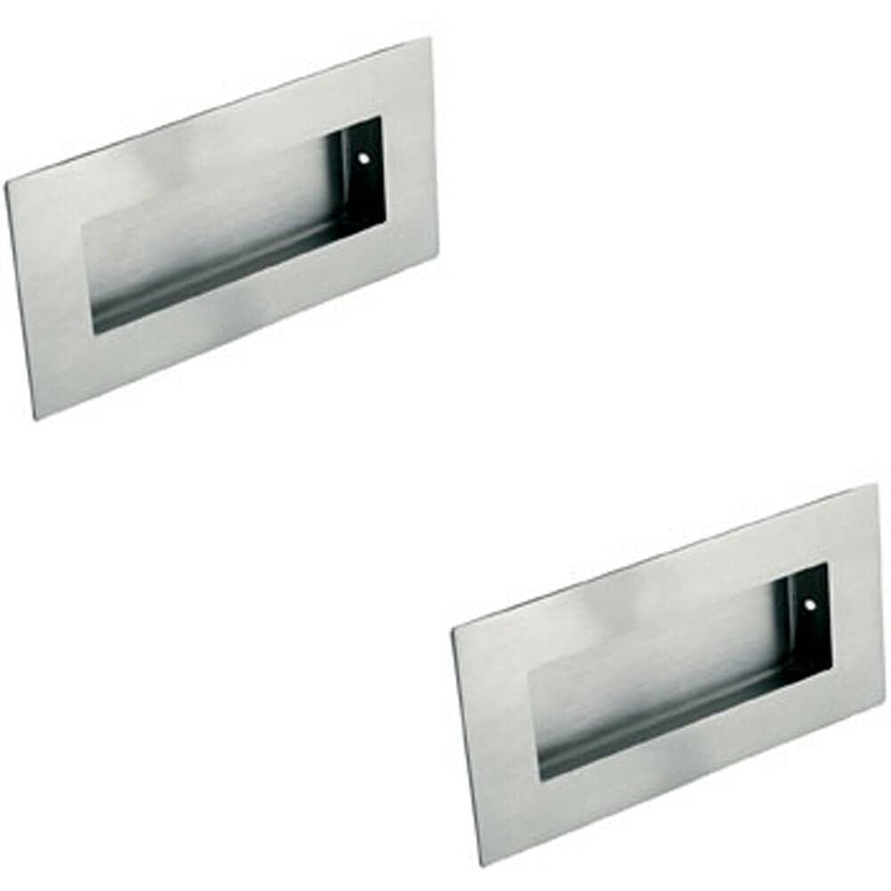 Loops 2x Low Profile Recessed Flush Pull 102 x 51mm 10mm Depth Satin Stainless Steel in Metallics
