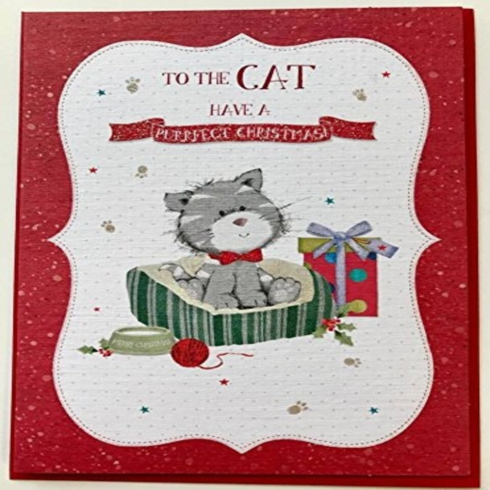 image 1 of To The Cat Cute Glitter Finish Christmas Greeting Card By Wishing Well