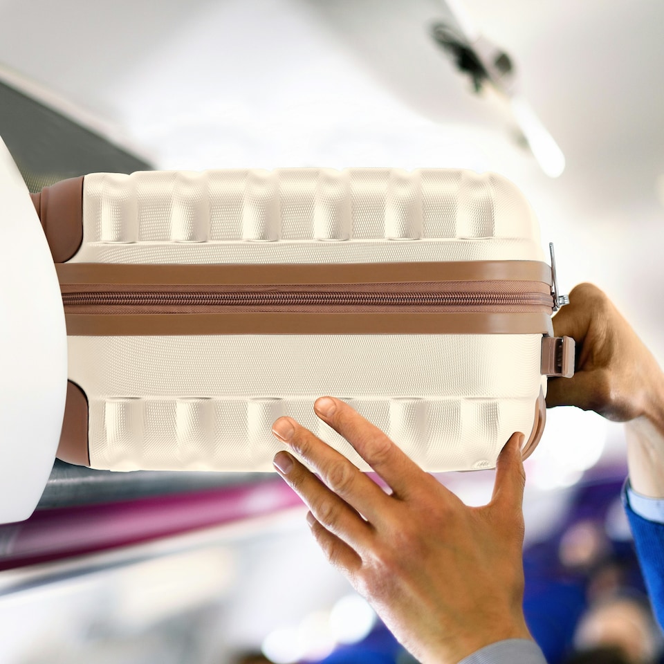 image 1 of 40x30x20cm Wizz Air & Vueling Maximum Size Free Cabin Carry On Lightweight 4 Wheel ABS Hard Case Suitcases Cabin Carry On Hand Luggage | Cream | Cream | Cabin Bag