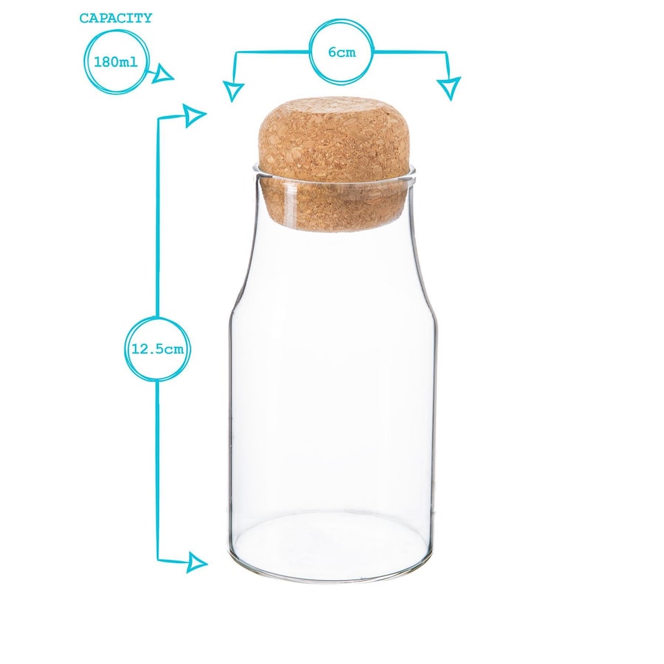 image 1 of Argon Tableware Glass Storage Bottles with Cork Lids - 180ml - Pack of 6