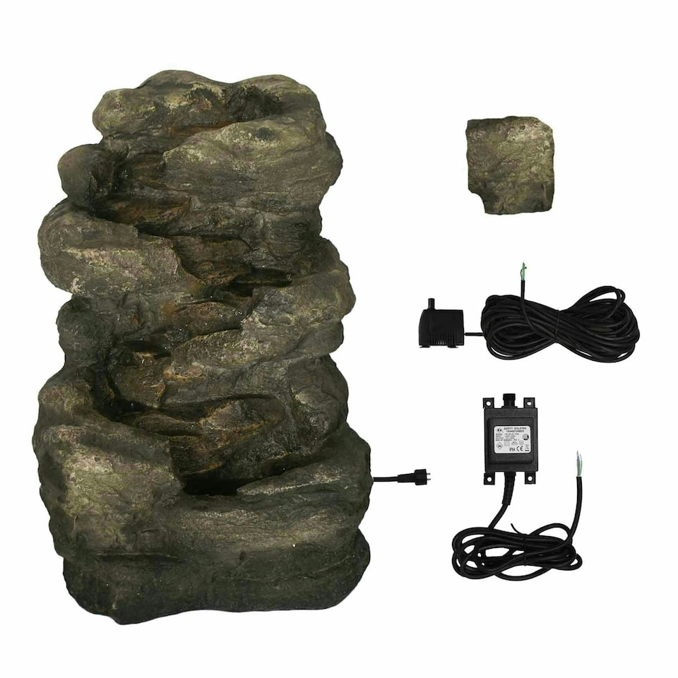 image 1 of Primrose 4 Tier Rock Falls Patio Garden Water Feature with LED Lights 54cm