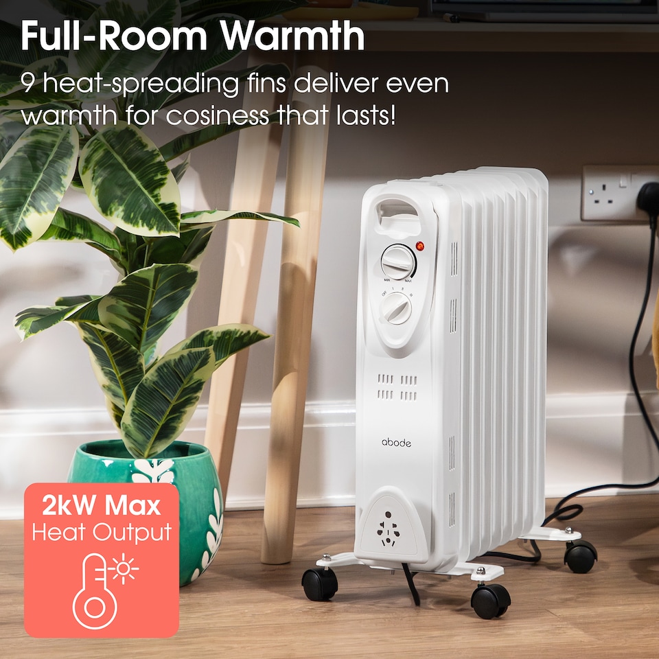 image 1 of Abode AOFR9003 2kW 9 Fin Oil Filled Radiator in White