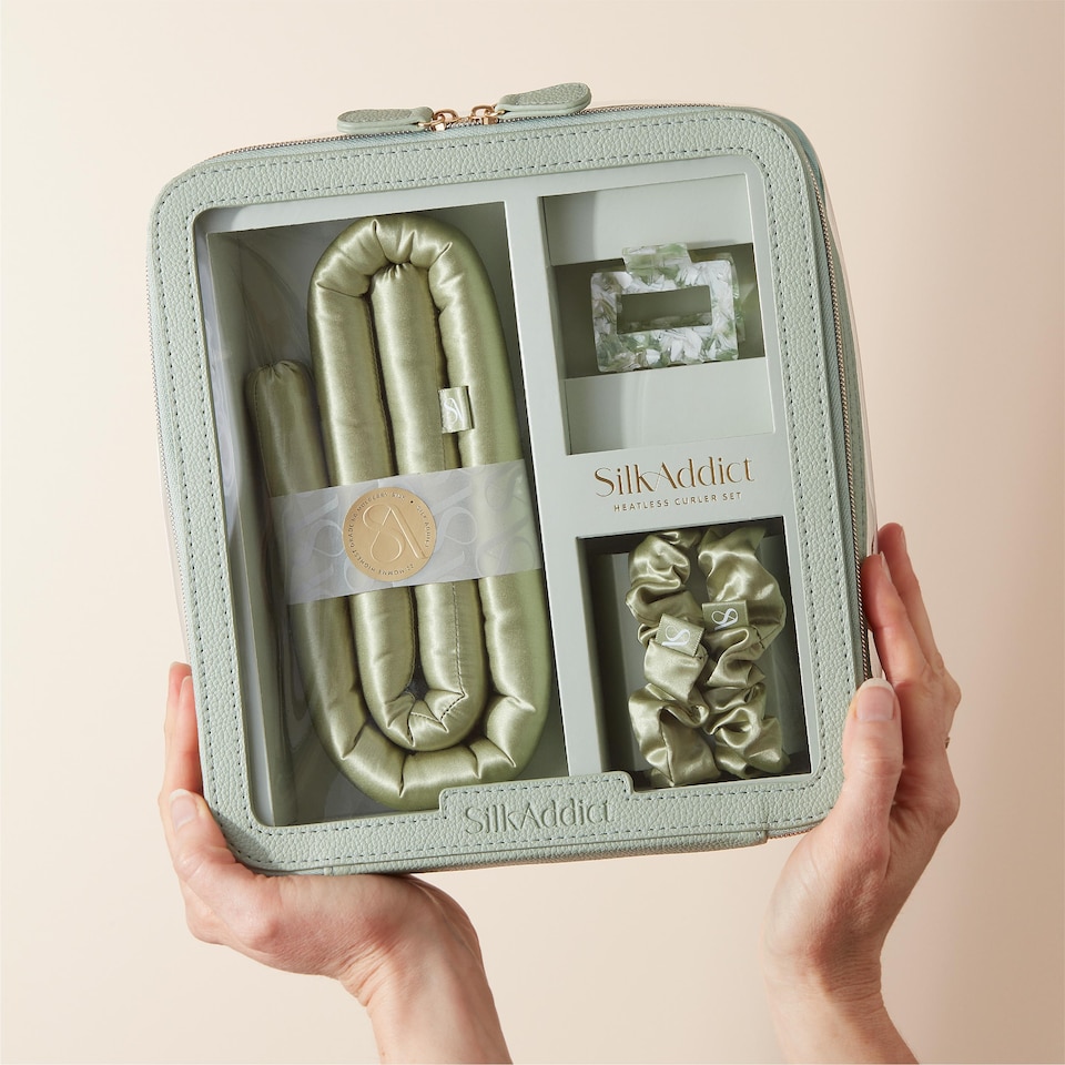 image 1 of Silk Addict 100% Mulberry Silk Heatless Curlers Set - Olive Green