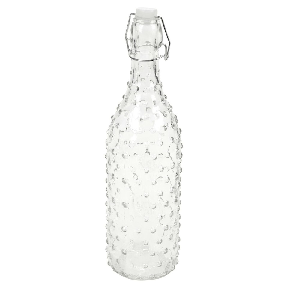 image 1 of 1L Clear Dotted Design Glass Swing Lid Bottle | Clear | 1L | 1
