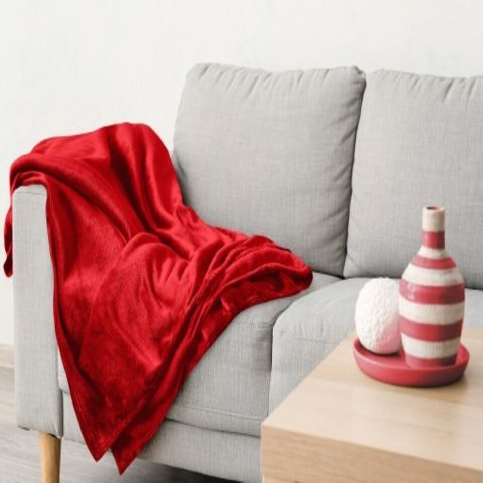 image 1 of Plush Collection Flannel Fleece Super Soft Throw in Red (79" x 95") Red | Red