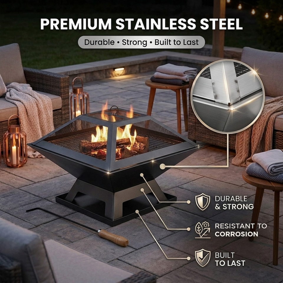 image 1 of Hortus Metal Square Firepit BBQ