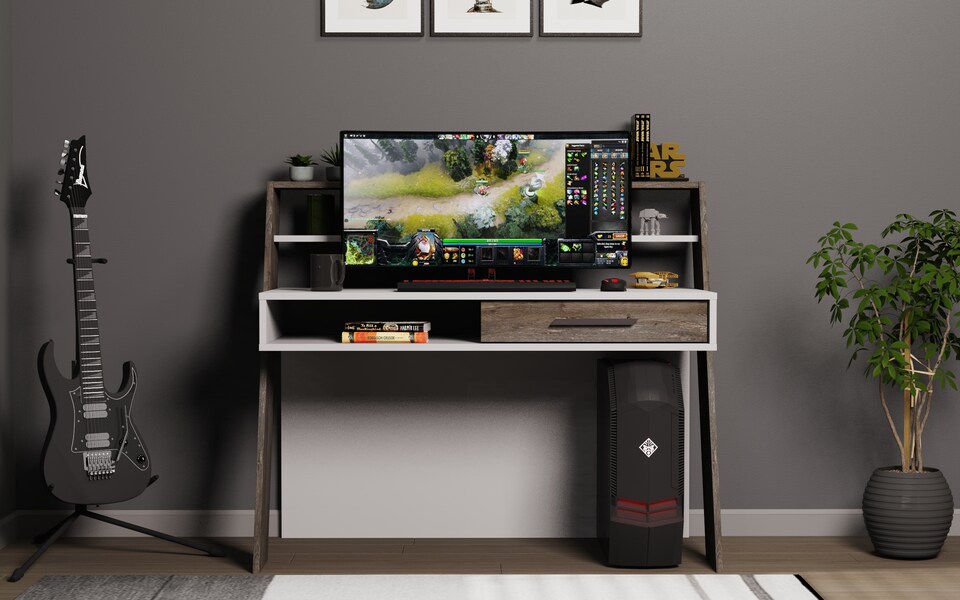 image 1 of Decorotika Soho Computer Desk with Open Shelves and Drawer - W 123 cm x H 104 cm x D 59 cm