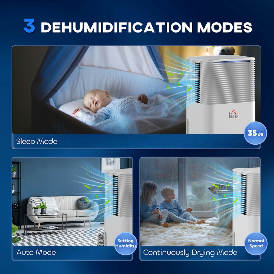 image 1 of HOMCOM 10L/Day Portable Quiet Dehumidifier for Home, Electric Air De-Humidifier
