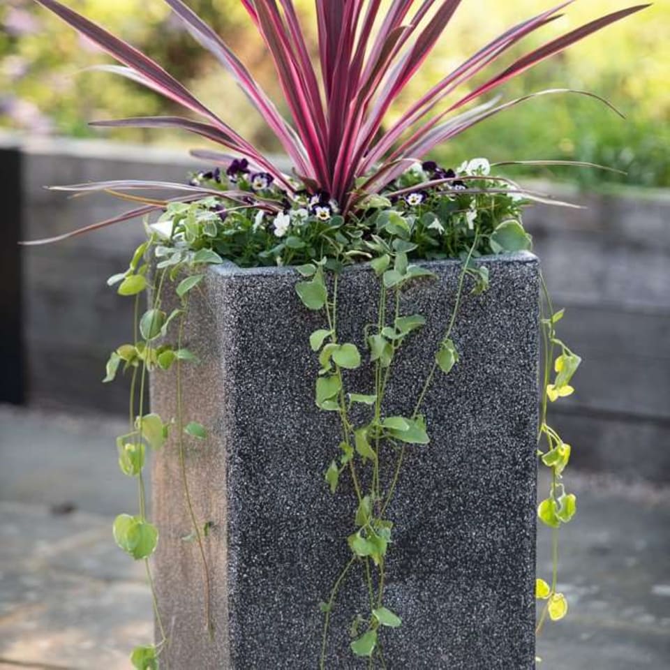 image 1 of Primrose Poly Terrazzo Stone Large Grey Tall Cube Patio Planter 79cm
