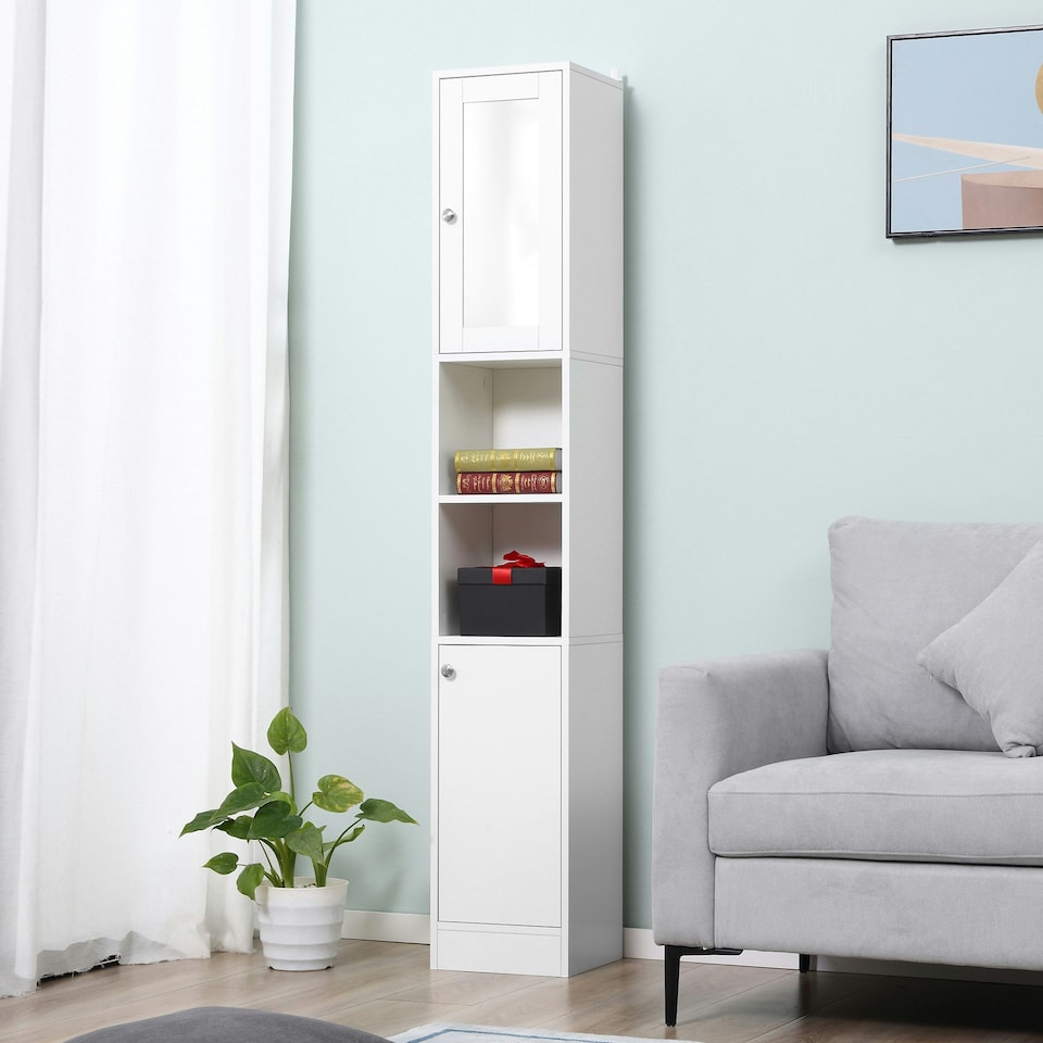image 1 of kleankin Bathroom Floor Storage Cabinet with Mirror and Shelves Tallboy Unit