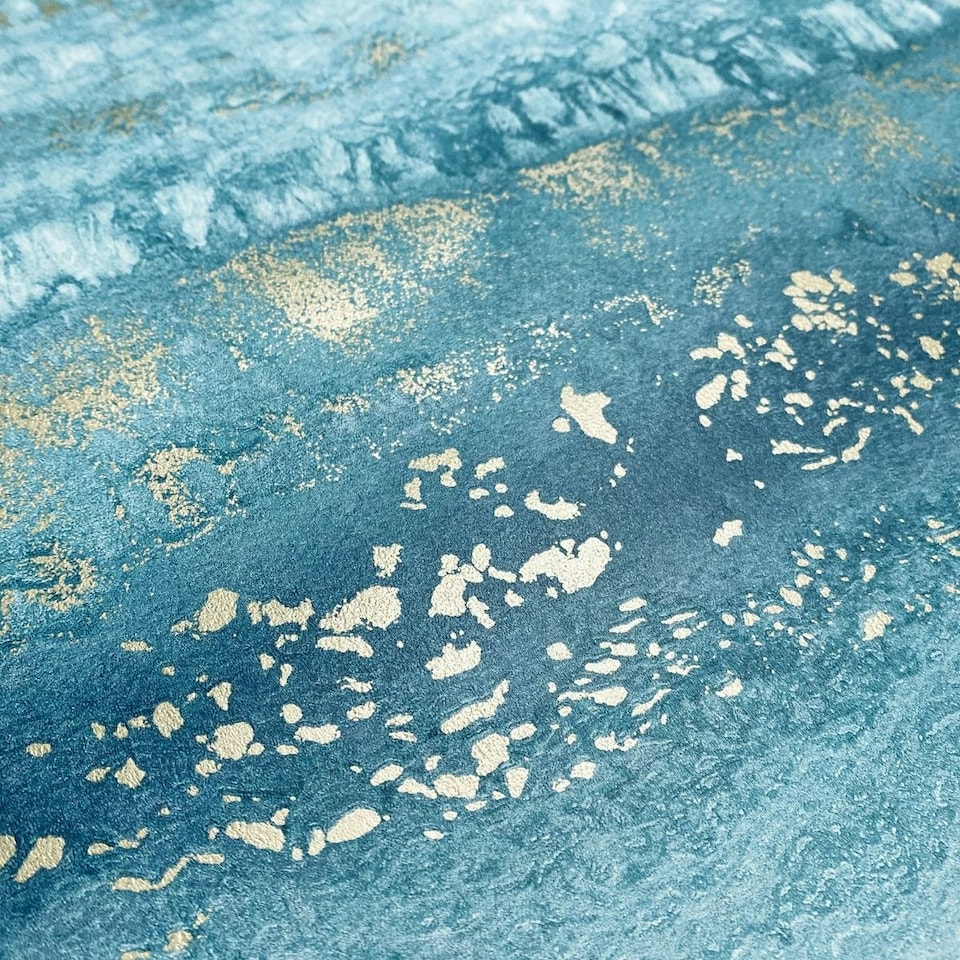 image 1 of Muriva Semper Marble Effect Wallpaper - Teal/Gold - 10m x 53cm Green