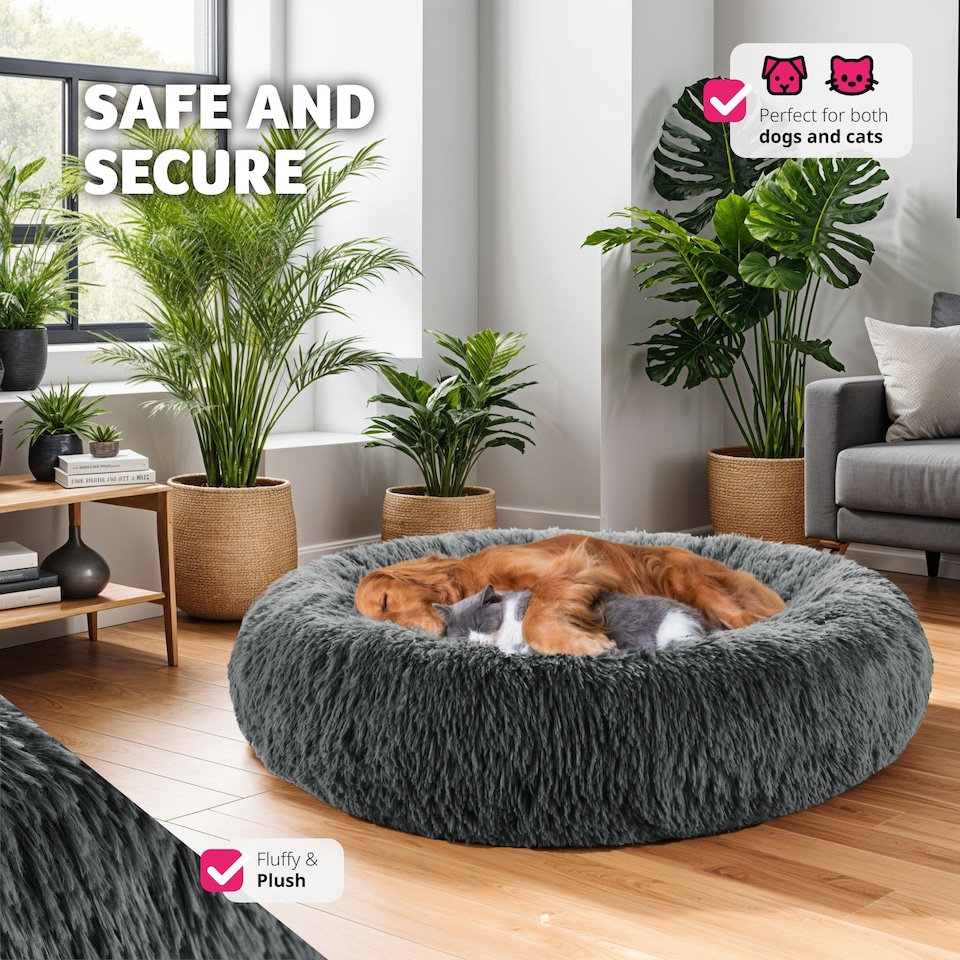 image 1 of Dog Bed Maja - round with long plush, thick padding with raised edge, washable and non-slip | Grey | grey | L | 1