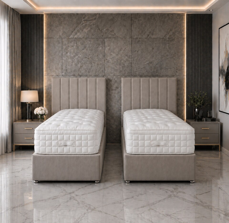 image 1 of 6ft Superking Zip Link 6x3 Length Coffee Plush Divan Bed Full Set 4 Drawers
