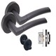 image 1 of Golden Grace Indiana Style Modern Bathroom Lever Latch Door Handles Set on Round Rose in Matt Black Finish Black