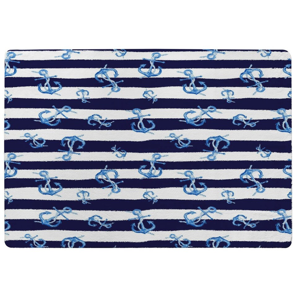 image 1 of Blue Anchors on Navy Striped Background (Rug) Blue | XL: 160x230cm